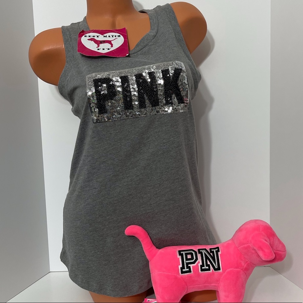Victoria’s Secret PINK S Sequin Bling Logo Tank Top Racerback